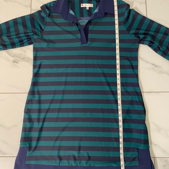 Finley Navy Blue and Green Rugby Striped Jude Connolly Dress with Pockets. - Picture 5 of 8